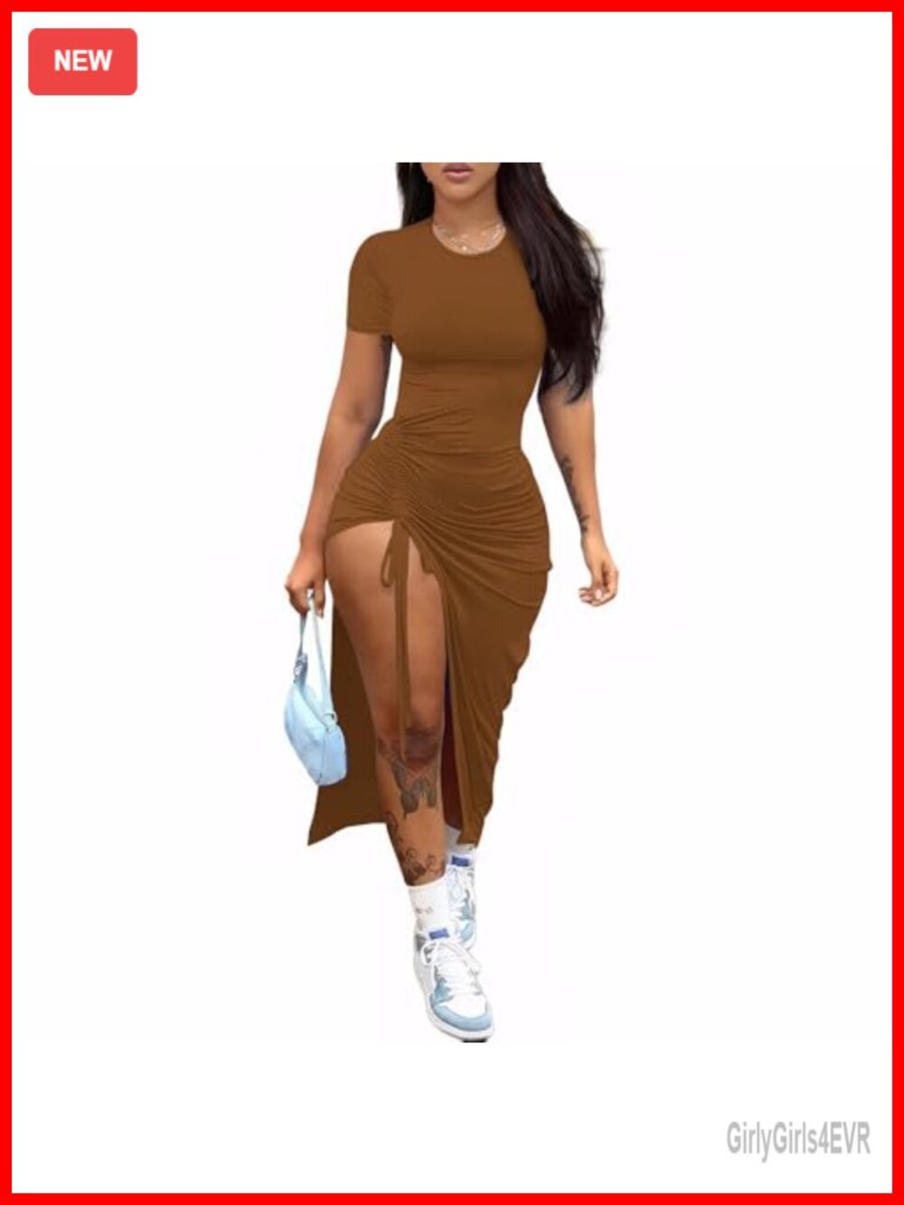 Sexy Bodycon Maxi Club Dress Short Sleeve Side Slit High Stretch